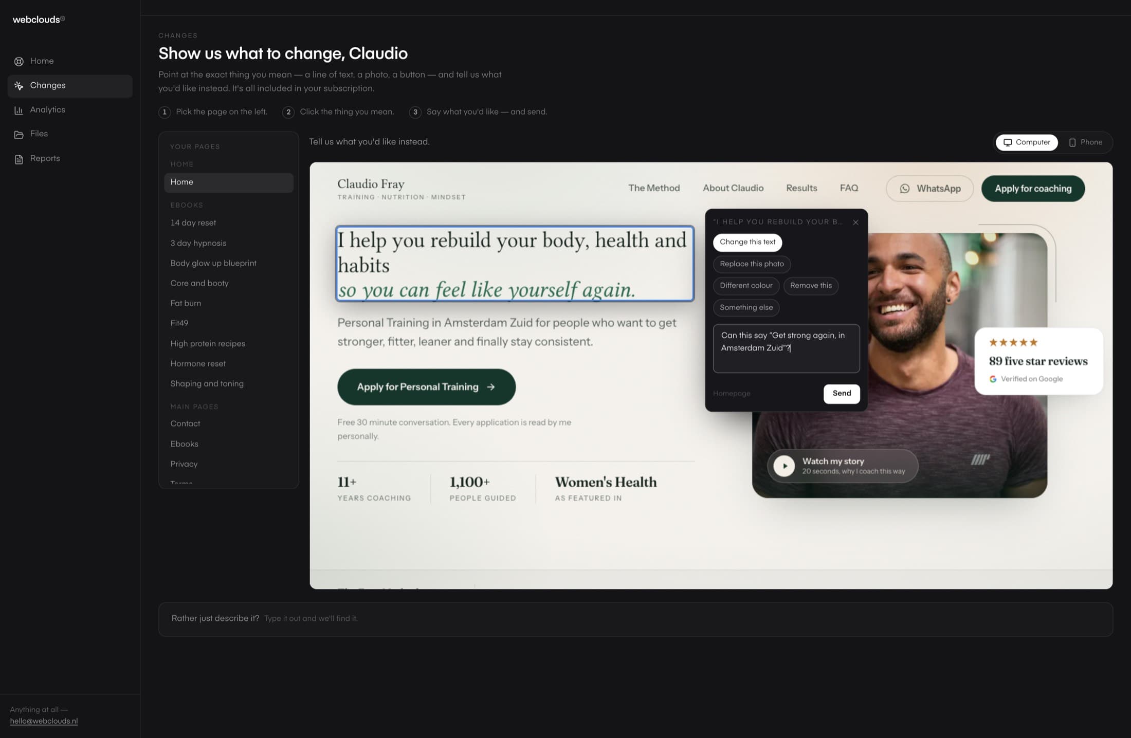 A client pointing at something on their own page to ask for a change