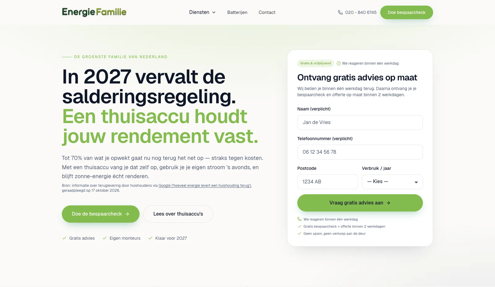 De website van Energiefamilie, door ons gemaakt